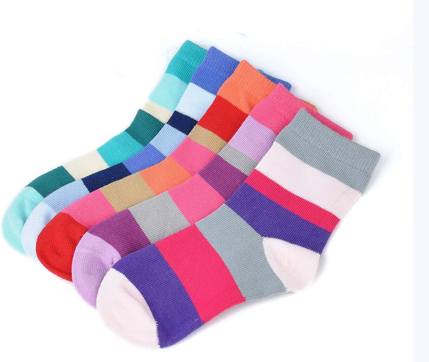 Epeius Kids Girls' 5 Pack Seamless Rainbow Stripes Crew Socks: Clothing