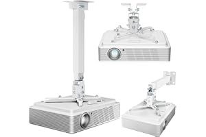 PEGZONE Projector Ceiling Mount with Extension Pole, Wall&Ceiling Adjustable Bracket 3-in-1, Universal Projector Holder for Home Theater & Office, 44lbs, Compatible with Epson/Optoma, White