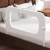 FigTime Bed Rail for Toddlers, Baby Bed Rail Guard for Kids, Toddler Bed Rails with Reinforced Anchor Fit, Height Adjustable &amp; Foldable Bed Rail Guard for Twin, Full, Queen &amp; King Beds (White, 32IN)