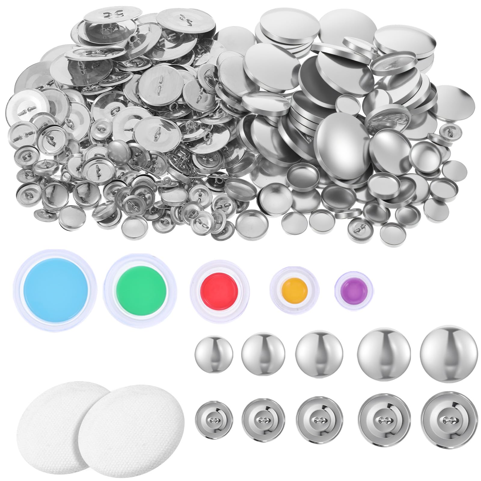 Photo 1 of 200 Sets Cover Button Kit with 5 Sizes & Tools, Size Buttons to Cover Self Button Covers DIY Fabric Buttons Maker with Wire Backing for DIY Enthusiasts and Sewing Enthusiasts