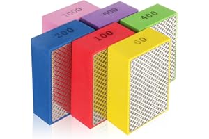 ZORUNNA 6 Pack Diamond Hand Polishing Pads, Diamond Sanding Pads with Foam Backing 60/100/200/400/600/1000 Grit, Sanding Block for Glass Wood Ceramic Marble Metal Tile Tools.