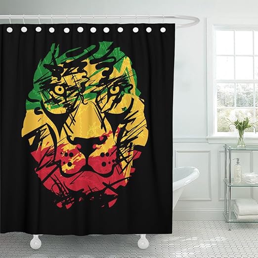 Amazon Com Tompop Shower Curtain Green Reggae Rasta Lion Head On