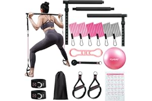 kisnbld Pilates Bar Kit with Resistance Bands, Multifunctional Pilates Bar with 3 Set Exercise Resistance Bands, Portable Pilates Equipment for Women Home Gym Yoga Workouts