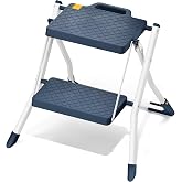 URACKIFY 2 Step Stool Ladder, Folding Step Ladders for Home, 330lb Cap,Blue | Non-Slip Feet, Release Button for Safety, Lightweight Foldable Step Stool for Kitchen &amp; Farage Use. Easy to Carry &amp; Store