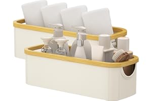 Lifewit Toilet Tank Topper Paper Basket 2 Packs, Bamboo Foldable Back of Toilet Organizer Tray with Handles, 9.5L Bathroom Fa