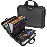 HECHN Fireproof Document Organizer with Lock for Important Documents, File | 13-Pocket Folder, Fire &amp; Water-Resistant, Portable Home Office Travel Safe Box Storage for Laptop, Hard-Shell Case