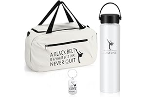 Layhit 3 Pcs Christmas Karate Gifts for Boys Taekwondo Karate Bag Martial Arts Duffel Bag 24 oz Stainless Steel Water Bottle Keychain for Kids Adults Taekwondo Lover Gifts