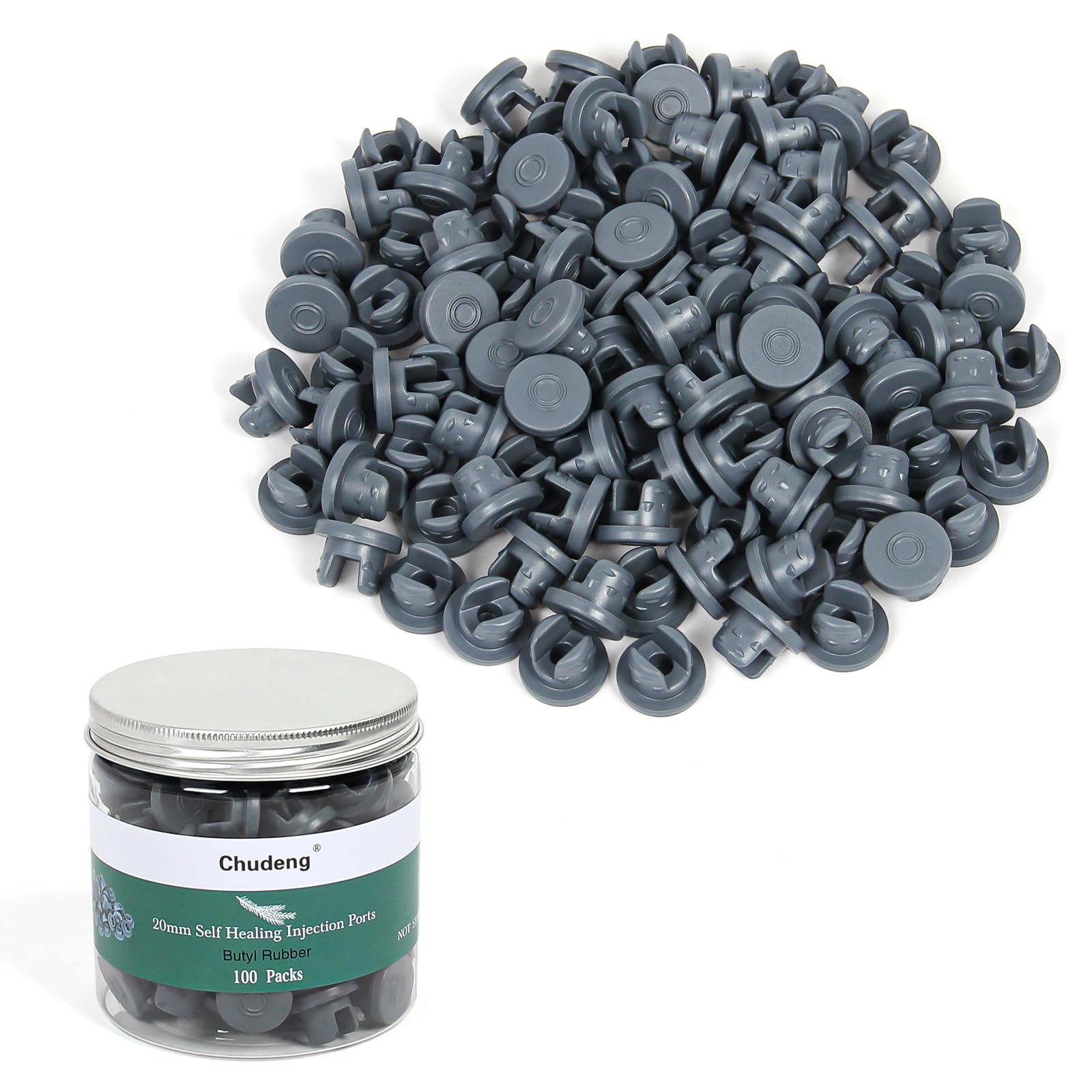 Photo 1 of 20mm Vial Rubber Stoppers-Two Legs(100 Count) Mushroom Self Healing Injection Ports Solid Seal, for Glass Vial and Liquid Culture Jars, Can Be Sterilized by Steam and Repeated Used