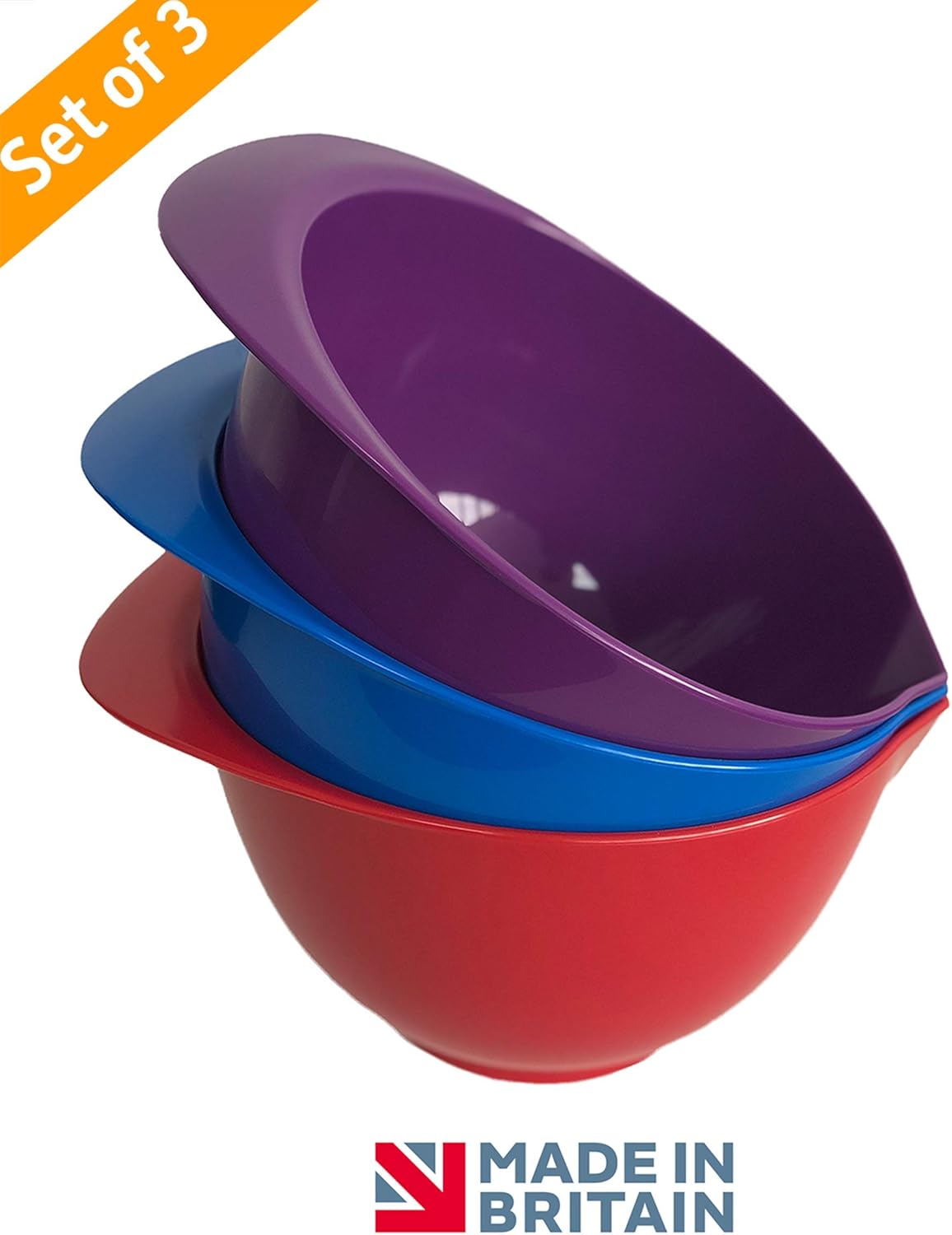 Mixing Bowl with spout and Handle Set of 3 Red, Blue, Purple