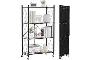 ALANNG Storage Shelves with Wheels, Bookshelf with Storage, No Assembly Metal Rack Shelf for Kitchen, Office, Laundry, Garage
