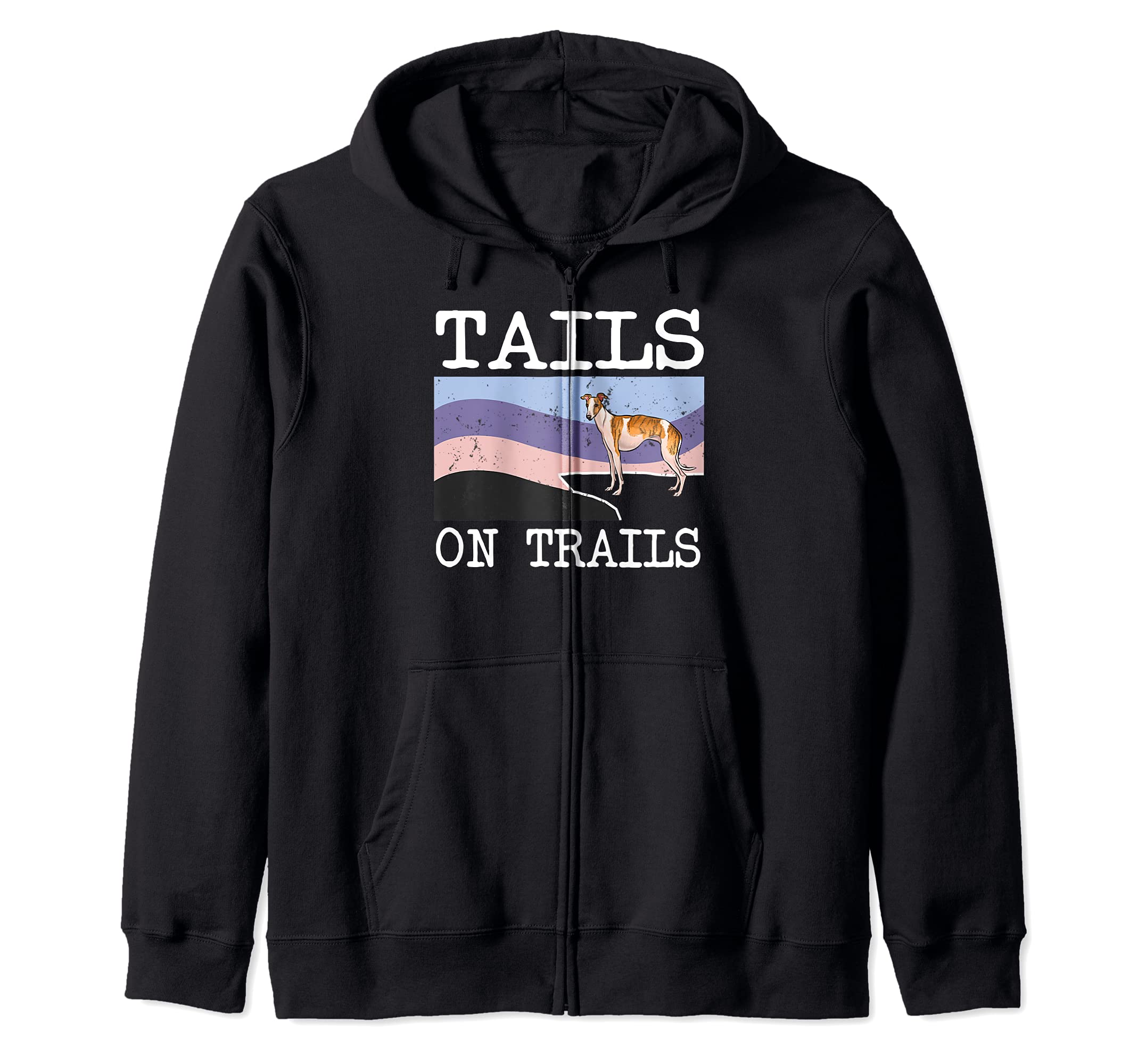 Whippet Tails On Trails Funny Dog Hiking Zip Hoodie