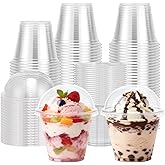 Lamosi 200 Pack 9 oz Clear Plastic Cups with Lids, Clear Disposable Cups with Dome Lids No Hole for Dessert, Parfait, Yogurt, Ice Cream or Cake