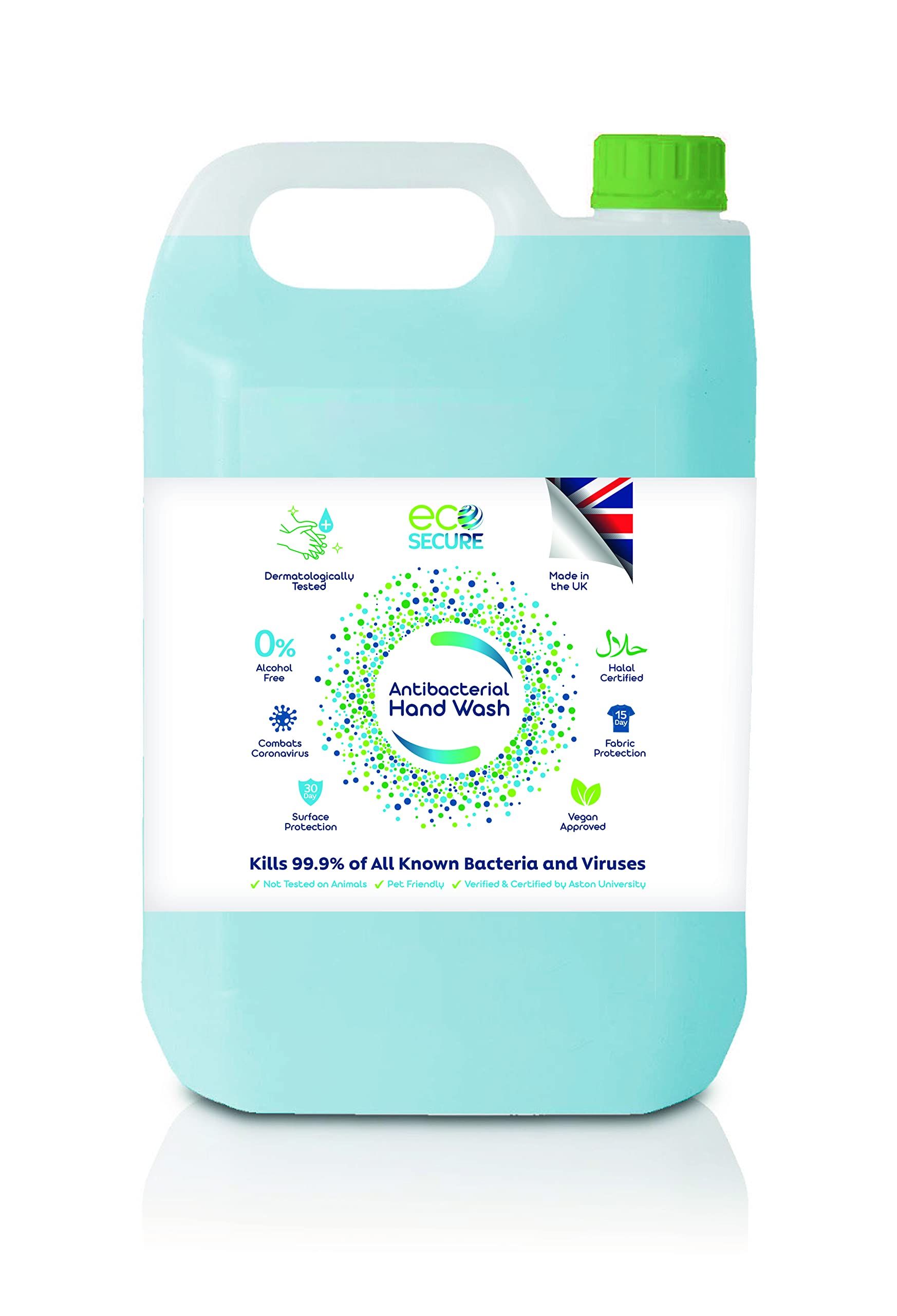 Ecosecure Antibacterial Hand Wash Refill - Alcohol-Free, Allergy-Free, Kills 99.99% of Viruses & Bacteria in 30 Seconds - Liquid Soap that Cleans, Cares & Protects Hands - 5 Litre