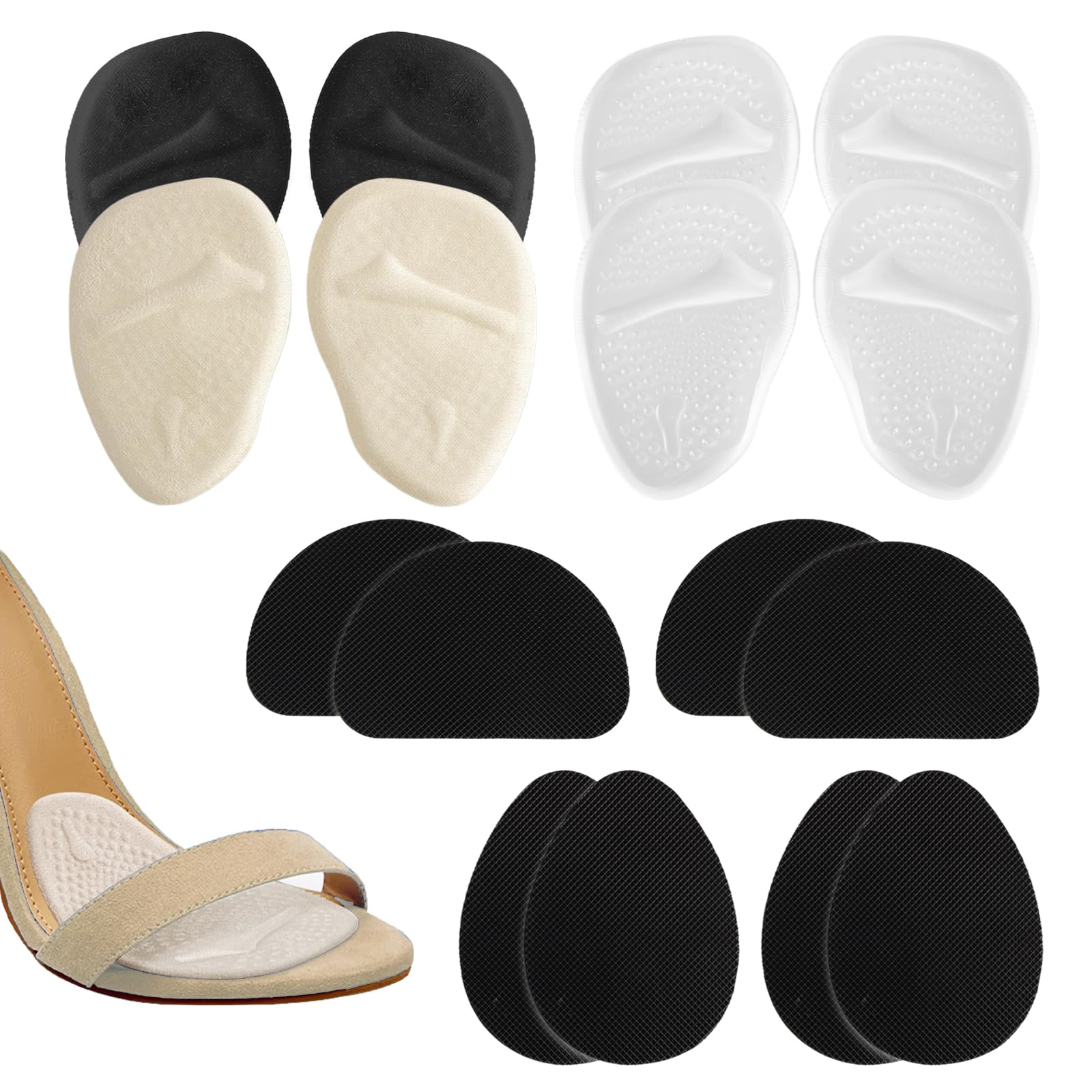 Photo 1 of 4 Pairs of Metatarsal Pads Women, Ball of Foot Cushions for Women Heels, and 8 Anti-Slip Insoles, Three Color Options, Comfortable and Breathable, Reusable, Link Foot Pain