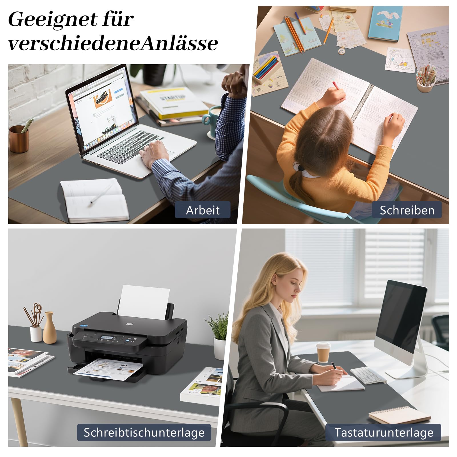 Sevenpers Schreibtischunterlage, 80x40cm office Mauspad aus PU-Leder, Leicht zu reinigende Tischunterlage, Schreibtischschutz rutschfest Unterlage für Büro, Zuhause, PC (Dunkelgrau) 8