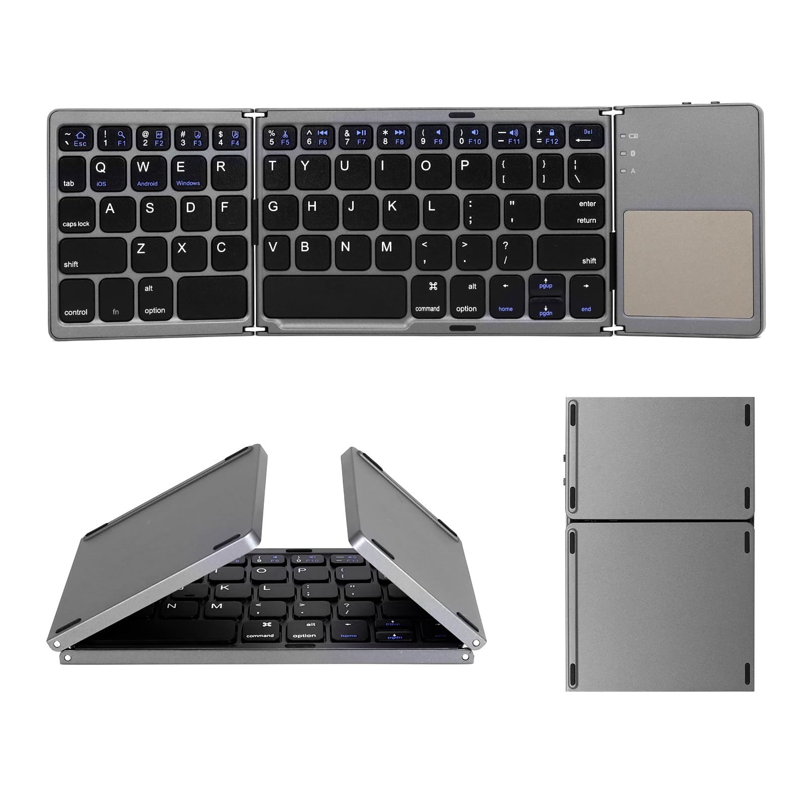 AURTEC Foldable Bluetooth Keyboard with Touchpad, Wireless Mini Keyboard for PC, Tablet, Android, Smartphone - Dark Gray