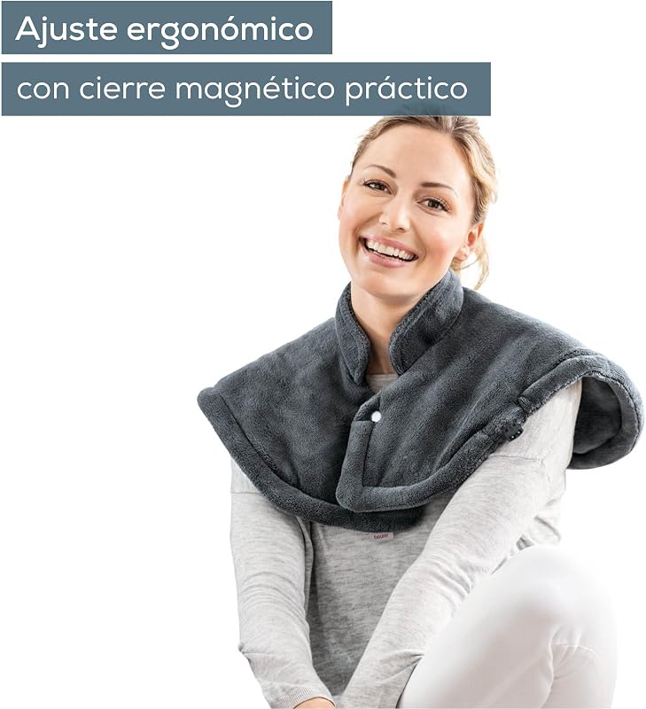 Almofada elétrica acolhedora HK 66 para o ombro e pescoço, almofada elétrica de forma anatómica com fecho magnético, 3 níveis de temperatura com mecanismo de desconexão automática, lavável