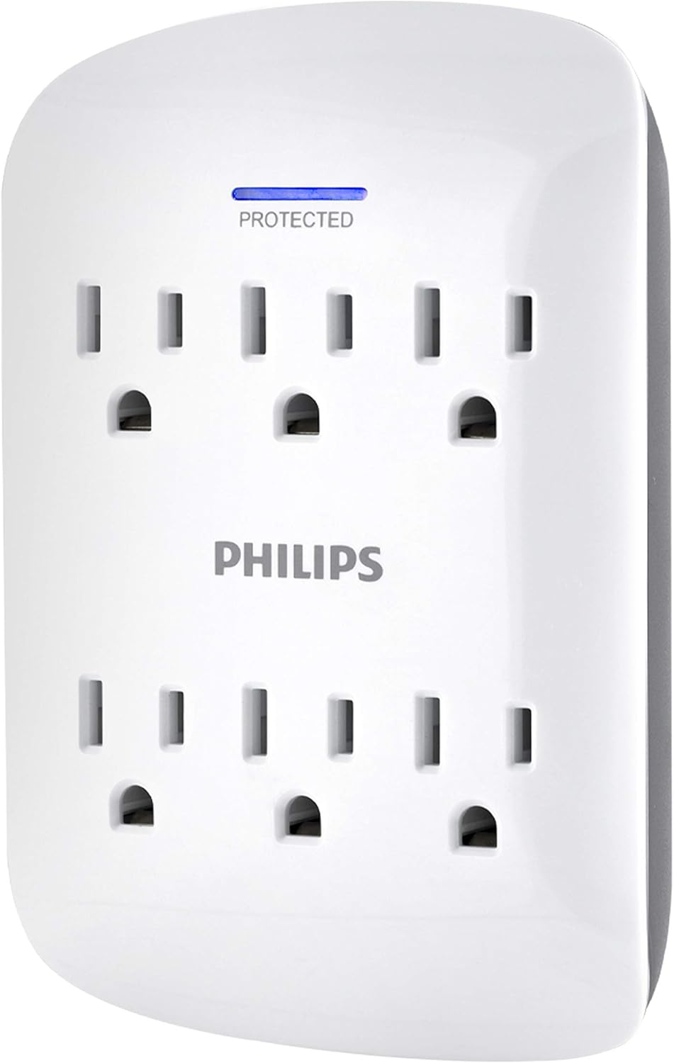 Philips 6-Outlet Surge Protector Tap, 900 Joules, Space Saving Design, 3-Prong, Protection Indicator LED Light, Gray & White, SPP3461WA/37: Electronics