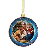 Needzo Blue Nativity of Christ Jesus Religious Christmas Tree Ornament - 4.5 Inch