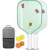 Aiso Matcha | Cute Pickleball Paddles Set of 2 | Premium Starter Set for Beginners with 4 Pickleballs and Portable Carry Bag | Lightweight & Durable Fiberglass with PP Honeycomb Core