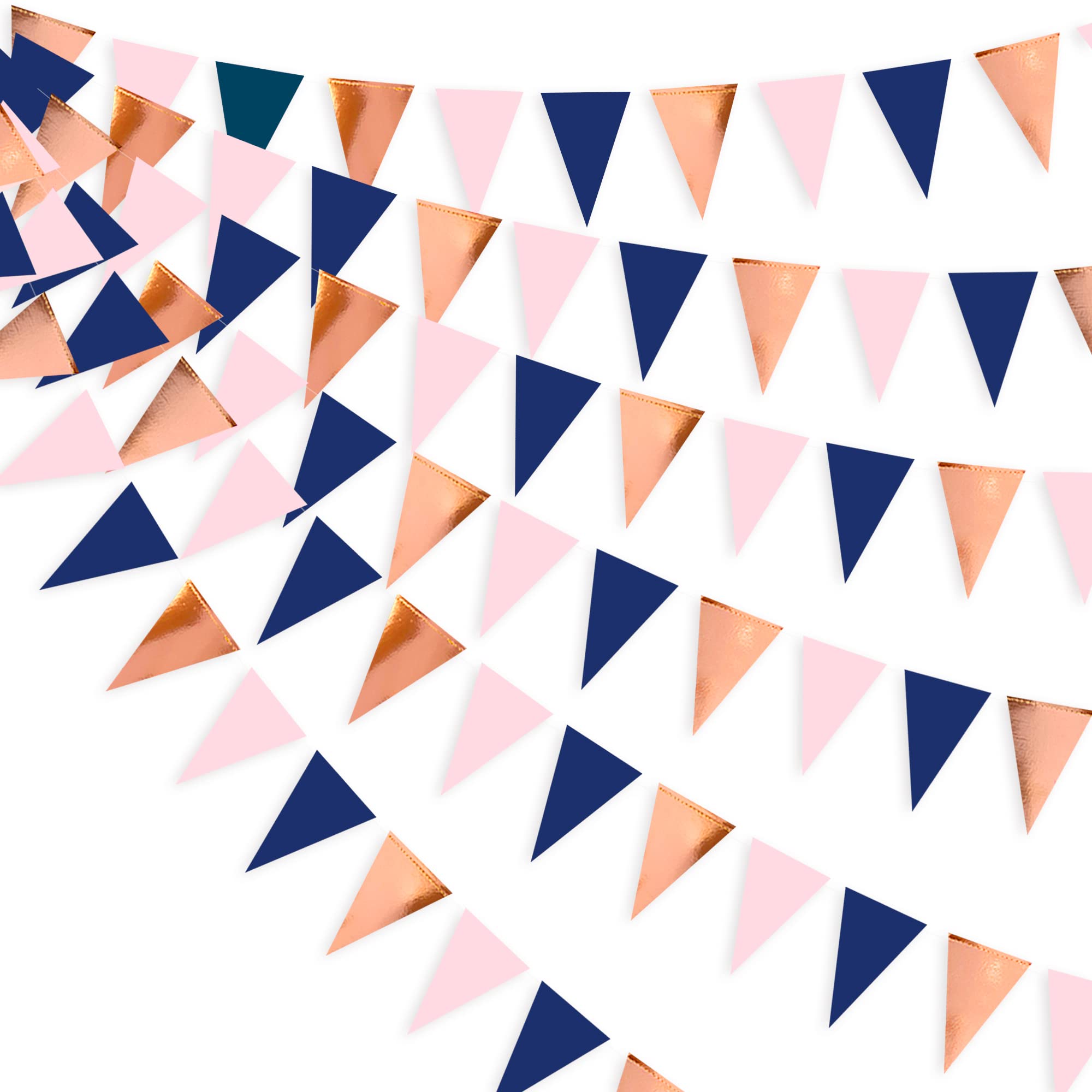 30 Ft Rose Gold Blue Pink Bunting Banner Party Decorations Paper Triangle Flag Pennant Bunting for Wedding Birthday Bridal Shower Baby Shower Engagement Anniversary Hen Party Theme Decor Supplies