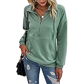 PRETTYGARDEN Women's Casual Long Sleeve Lapel Zipper Sweatshirt Drawstring Loose Pullover Tops