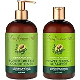SheaMoisture Power Greens Curly Hair Shampoo and Conditioner Dry Hair Moringa Avocado to moisturize, 13 Fl Oz (Pack of 2)
