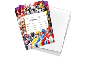Desert Cactus Power Rangers Happy Birthday Invitations Invites Cards 10 Count With Envelopes Boys Girls Kids Party (Style B)