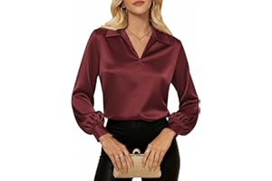 GRACE KARIN Business Casual Tops for Women Satin Silk Blouse Collared V Neck Long Sleeve Work Shirts Dressy Tops Fall Clothes