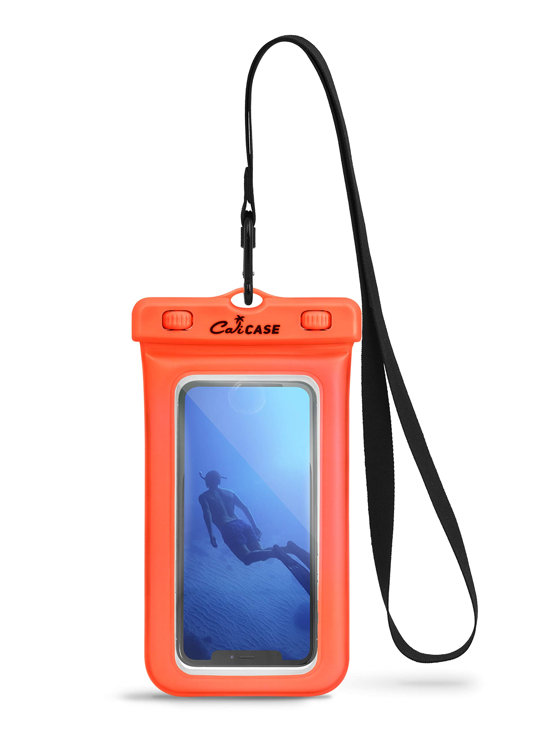 CaliCase Universal Waterproof Floating Phone Pouch - IPX8 Waterproof Floating Phone Case With Lanyard For iPhone X-15/ S20-S24/ Pixel 4-8 - Orange — image 1
