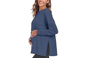 Ecavus Women's Casual Maternity Shirts Long Sleeve Soft and Comfy Pregnancy Tee Tops Side Split Maternity Clothes