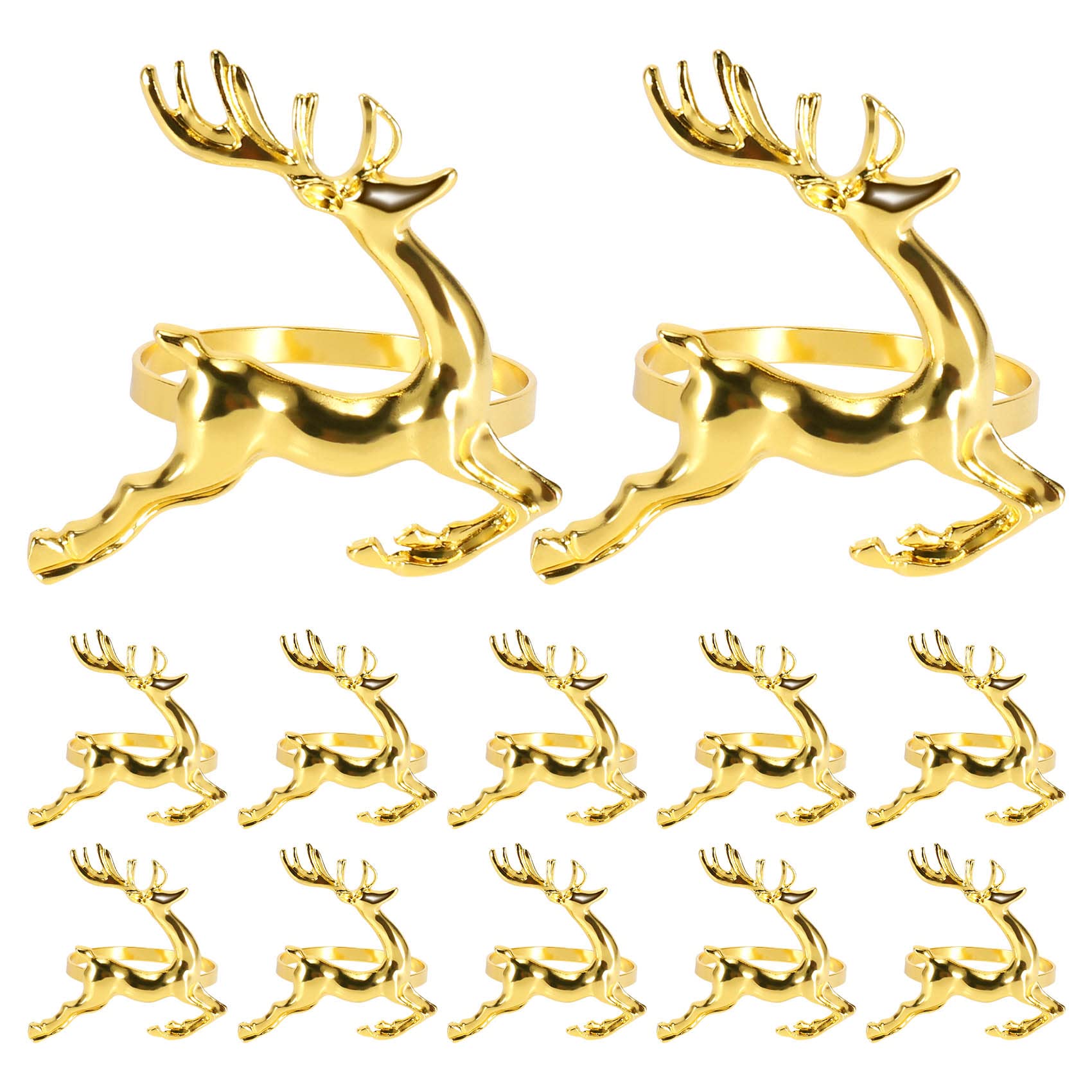 Tmand 12Pcs Christmas Elk Deer Napkin Rings Gold Alloy Napkin Buckle Napkin Ring Holder Dinner Table Decoration for Hotel Restaurant Wedding Party