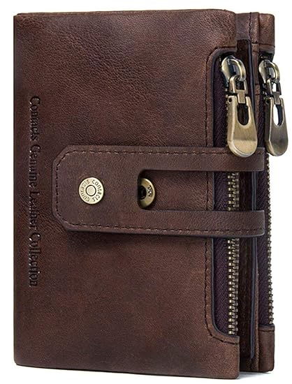 Herren Ledergeldbörse aus echtem Leder RFID Schutz Hochformat Portemonnaie mit Geschenkbox - Braun