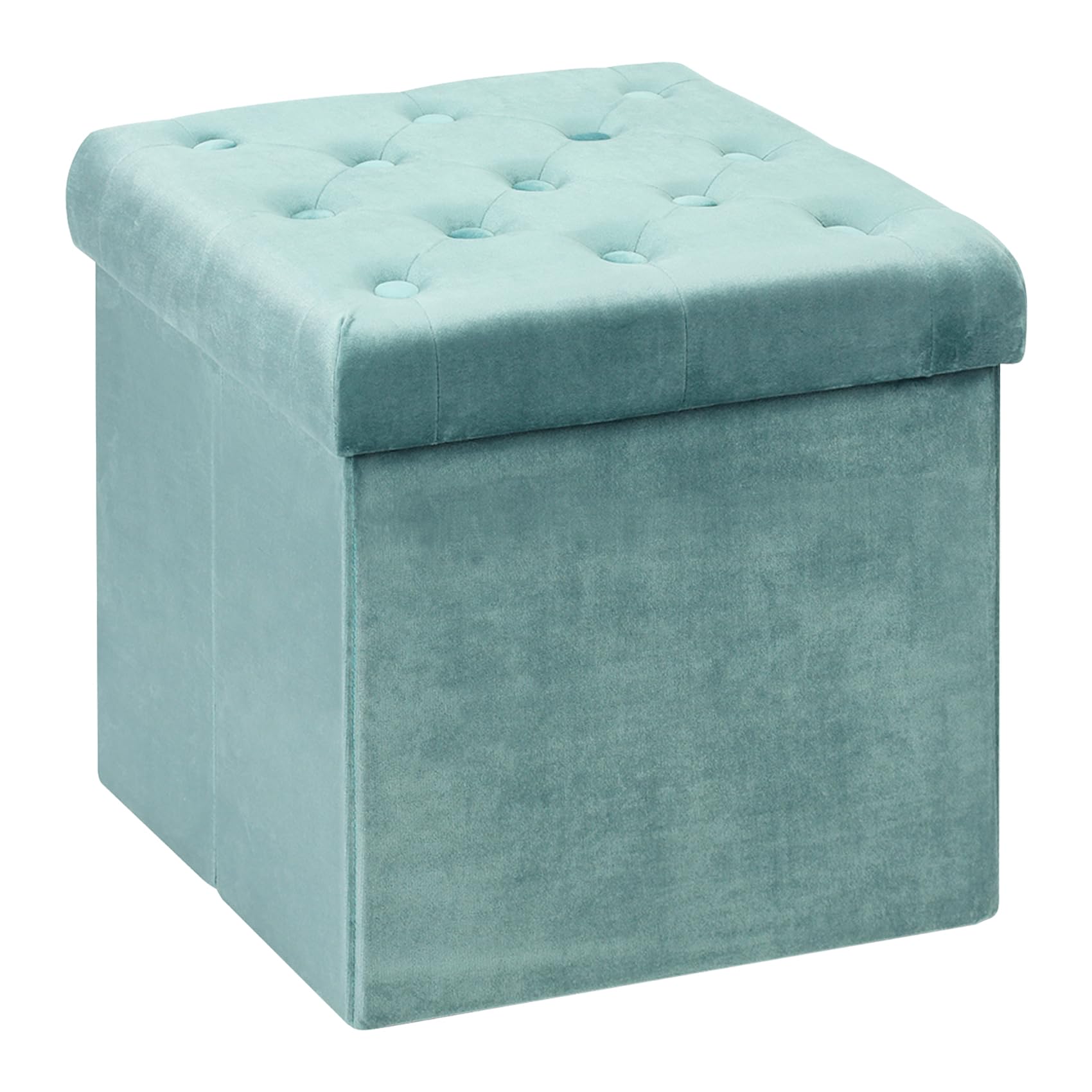 Bonlife Folding Velvet Ottoman Storage Cube,Footrest Stool Seat,Toy Chest Storage Box with Lid,Footstool for Living Room,Green,40x40x40cm