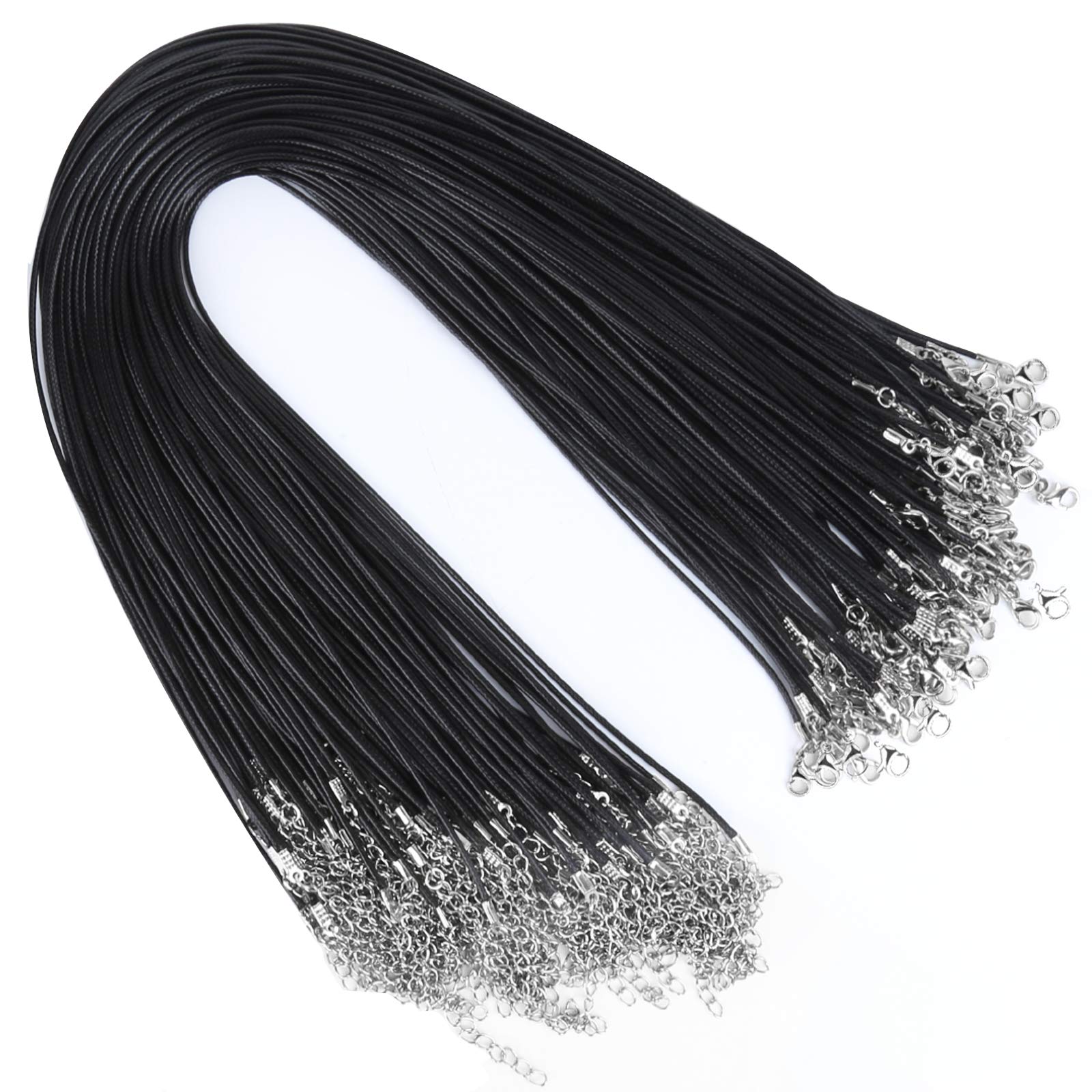 YGDZ YGDZ Necklace Cord, 100pcs 1.5mm Waxed Bulk Leather Necklace Cord Necklace Rope String Chains with Clasp for Jewelry Making, Black