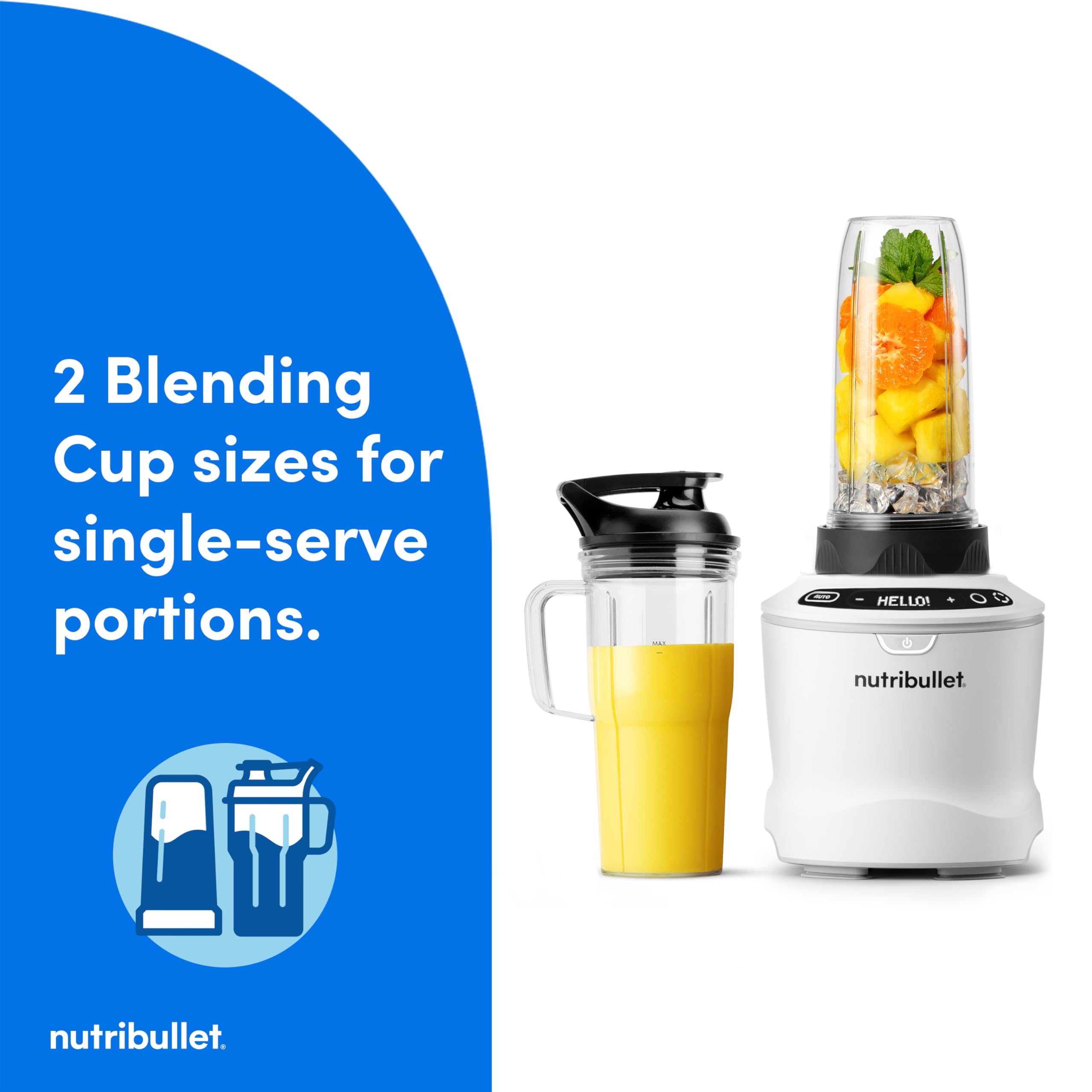 Combo de licuadora nutribullet® SmartSense, 1400 W, jarra de 64 oz, tazas de 32 oz y 24 oz, 5 velocidades, batidos, hielo y fruta congelada, leche de nueces, sopa, blanco mate, NBF50700AW