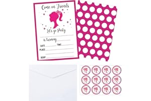 24 Pcs Pink Girl Theme Birthday Invitation Cards, Let's Go Party Pink Doll Birthday Party Supplies, Princess Birthday Invitat