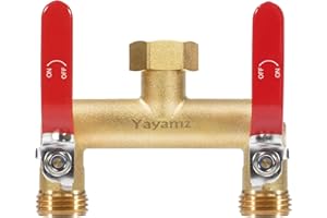 Yayamz Garden Hose Splitter, 3/4” Rust and Freeze Resistant Outdoor Hose Manifold with 2 green Extra Long Handles Faucet Adapter-Heavy Duty Brass 2-Way Valve