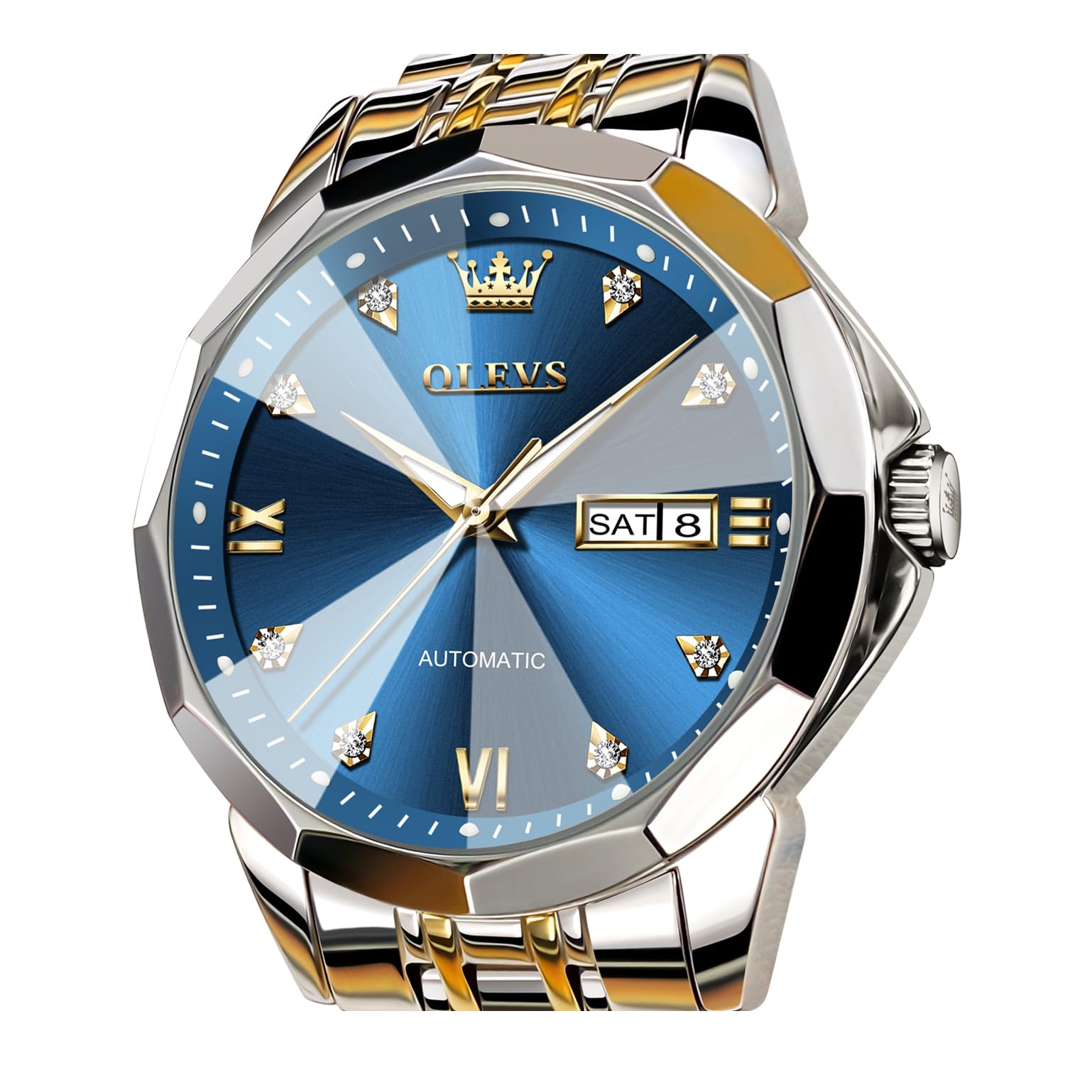 OLEVS Watch for Men Automatic Classic Mechanical Watch Diamond Mirror Stainless Steel Dress Casual Waterproof Day/Date Calendar