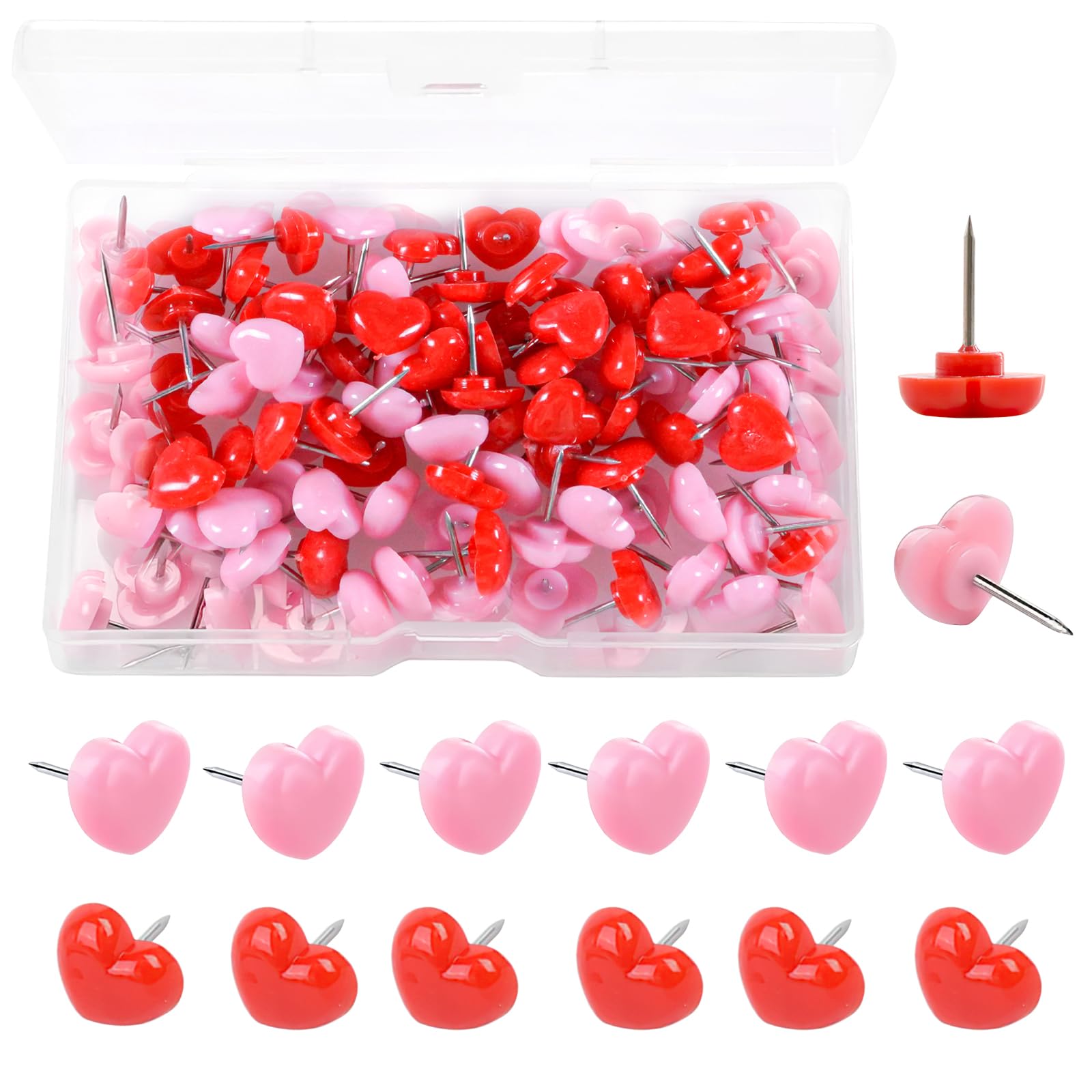 100PCS Red and Pink Heart Push Pins,Cute Heart Thumb Tacks Decorative Push Pins,Drawing Pins with Storage Box,Heart Shape Thumb Tacks for Cork, Notice and Bulletin Boards,Maps Posters Photos
