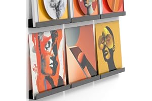 MINDEPOT Vinyl Record Shelf Wall Mount, 6 Pack 12 inch Clear Acrylic Album Record Holder Display, Kids Bookshelf, Floating Wall Shelves for Bathroom, Bedroom, Living Room, Kitchen