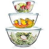 Luvan High Borosilicate Glass Mixing Salad Bowls with Lids Set of 3 (4.5QT,2.7QT,1.1QT),Large Kitchen Nesting Bowls, Great fo