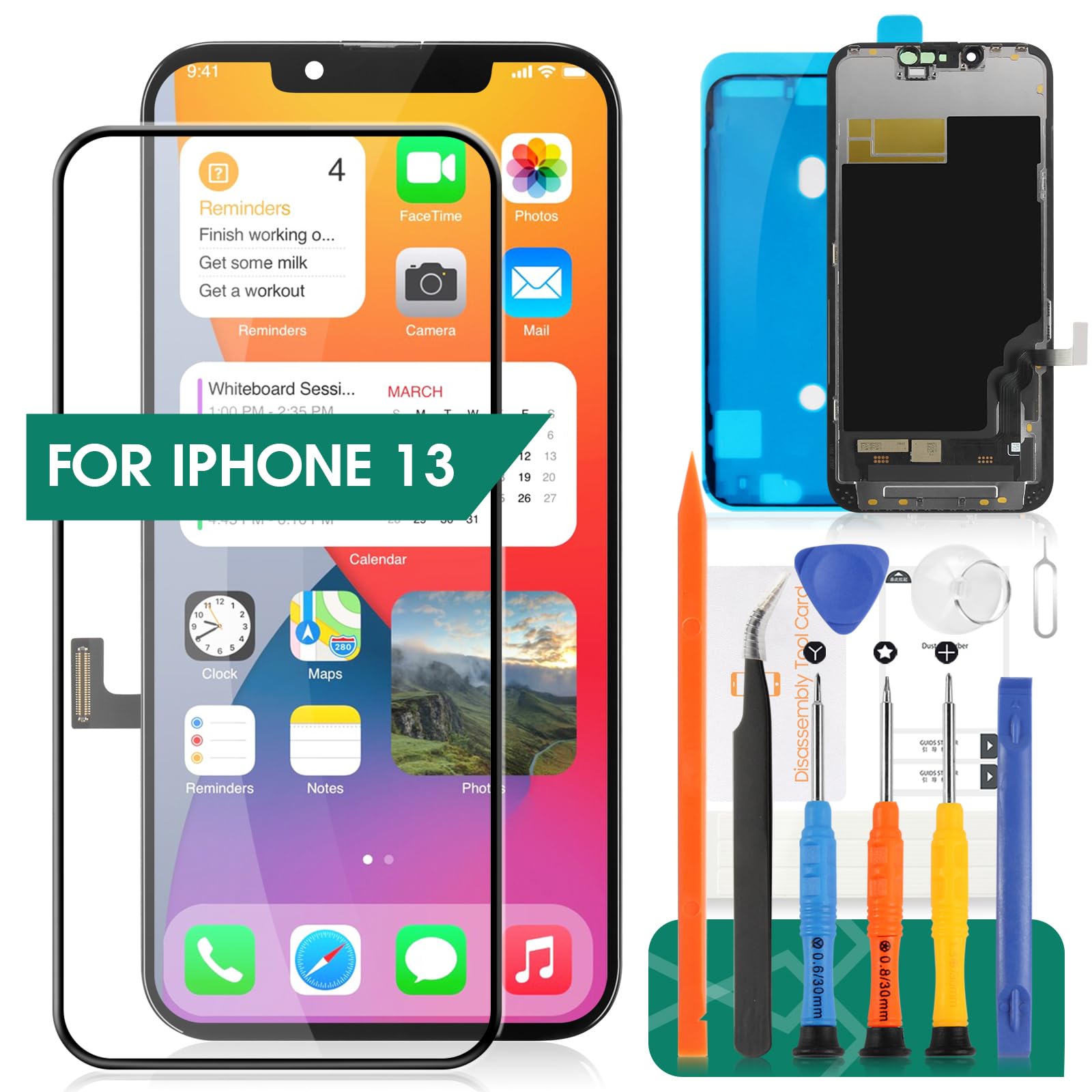 For iphone 13 Screen Replacement For iphone 13 LCD Display For iphone 13 Touch Screen A2631 Digitizer Assembly Repair Kits(Black)