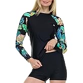 Hurley Womens Two Piece Rash Guard & Swim Shorts, Long Sleeve Swim Shirt, Quick Dry Swimsuits UPF 50+ SPF Sun & UV Protection
