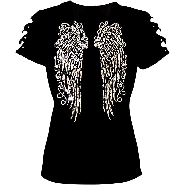 Amazon.com: Angel Wings Rhinestone Bling Womens V Neck Short