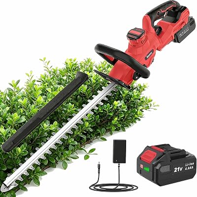 Tagliasiepi a Batteria 21V, Tagliasiepi Elettrico con 4.0Ah Batteria, 180° Regolabile Tagliasiepi, 51cm Lunghezza Lama, 16mm Distanza tra i Denti, Copri Lama per Siepi, Rami, Arbusti, Ramoscelli