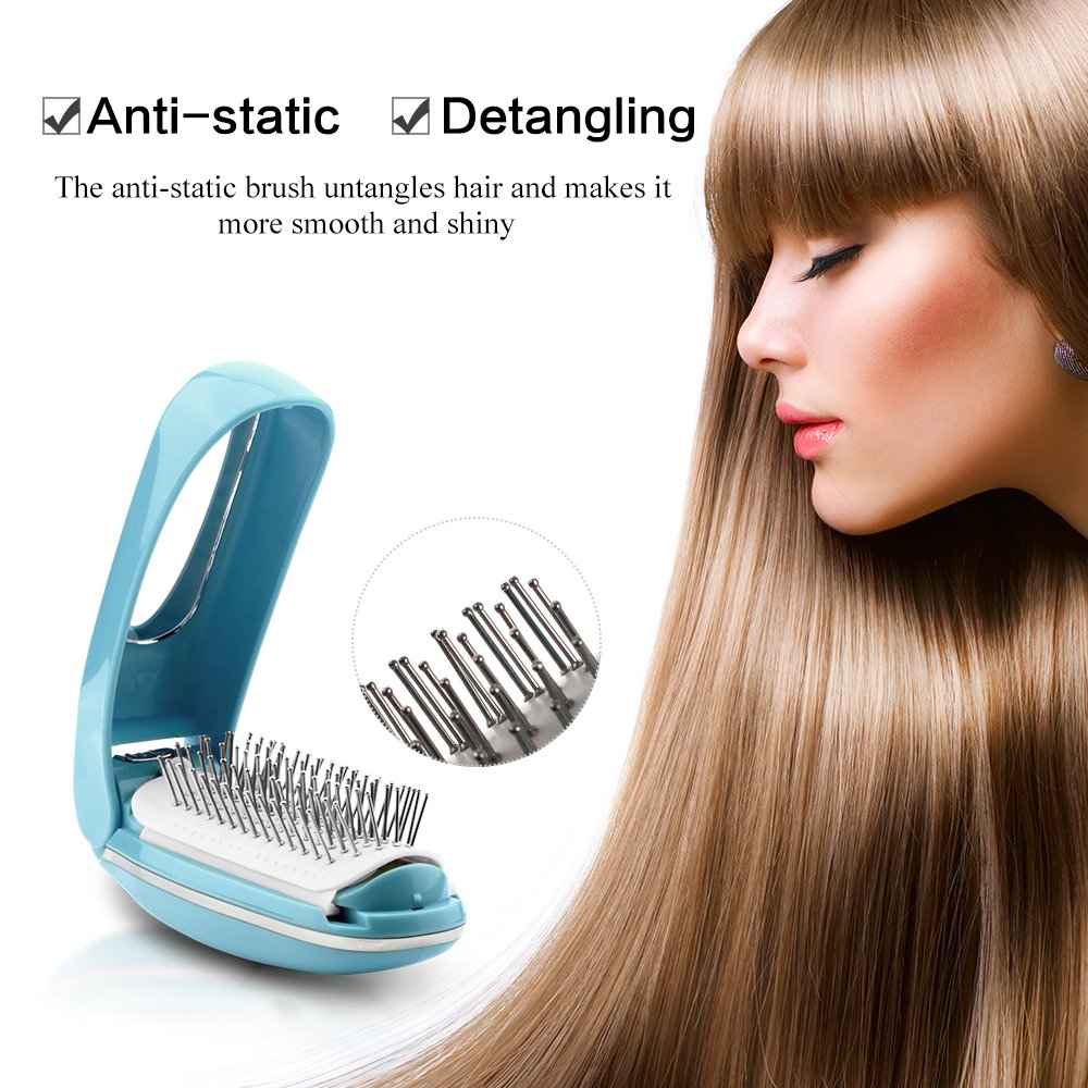 TOUCHBeauty Detangling Hair Brush Foldable Magic Hair Styling Comb for Women Vibration Scalp Massagers Hair Detangler Brush Anti-static built-in Mirror, Perfect Hair Scalp Treatments AS-1178
