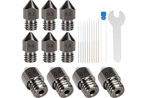 KINGROON 3D Printer Nozzles, 11PCS Hardened Steel Nozzles 0.2mm, 0.3mm, 0.4mm, 0.5mm, 0.6mm, 0.8mm, 1.0mm with Cleaning Tool Kit for Ender 3 Aquila Creality CR-10