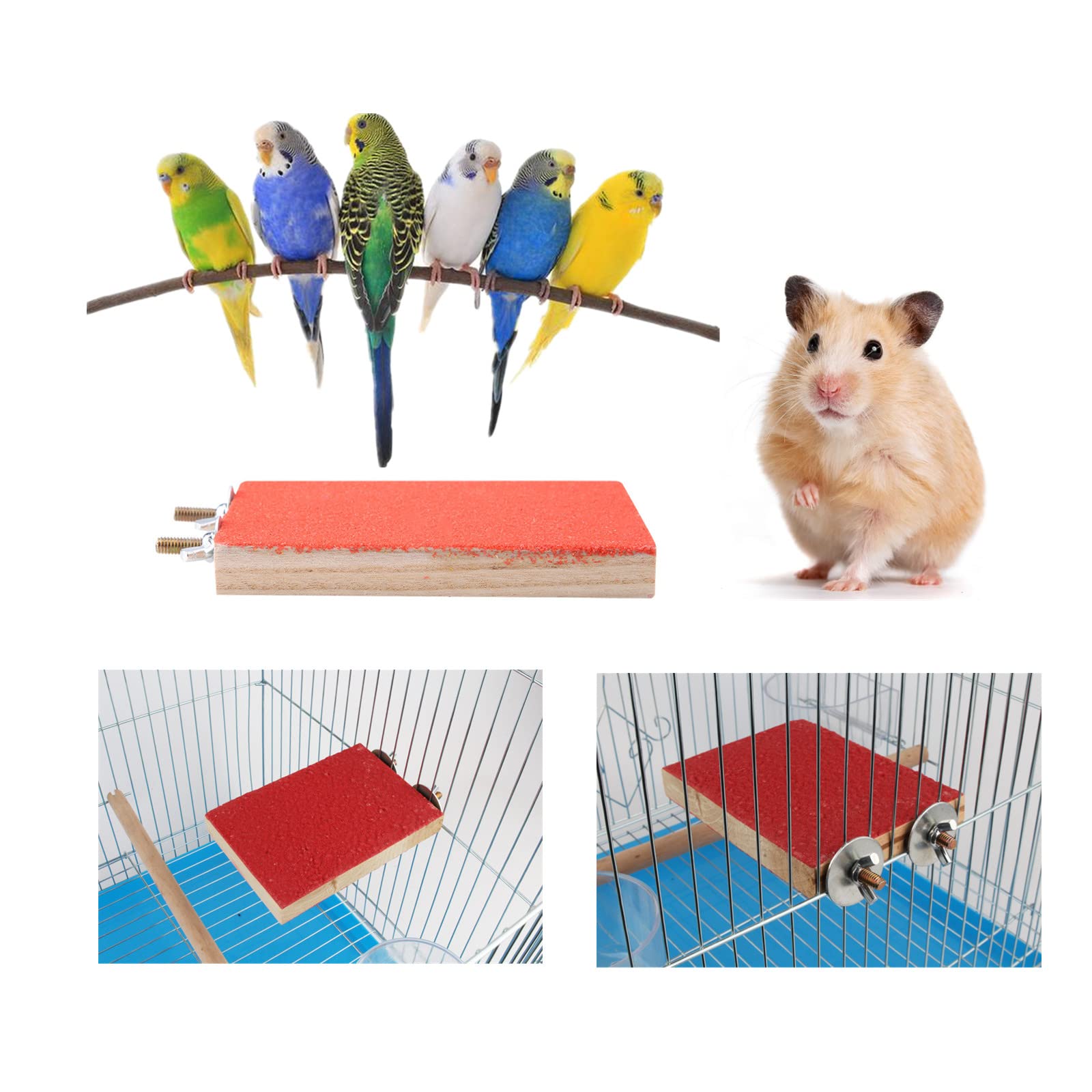 Colorful Bird Perch Stand Platform Parrot Rectangle Playground Grinding Clean Exercise Toys for Parrot Hamster Squirrel(Red short side screw)