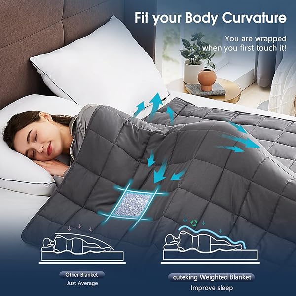 CUTEKING WEIGHTED BLANKET FOR ADULTS (15LBS, 48″X72″, FULL, GREY) HEAVY BLANKET FOR 140-150LBS, WEIGHTED BLANKET FOR COOLING & HEATING WITH PREMIUM GLASS BEADS, SOFT THICK BLANKET FOR ADULT ALL-S